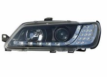 Focos delanteros luz diurna de LEDs negros para Peugeot 306